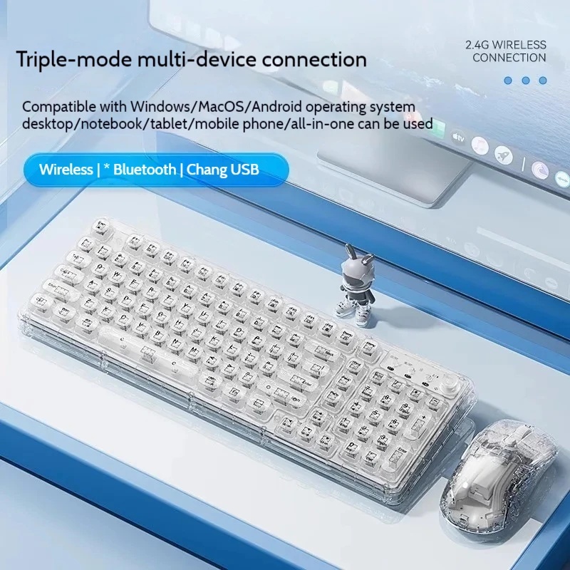 Laptop Accessories Combo - Transparent Ice Crystal Wireless Bluetooth Keyboard