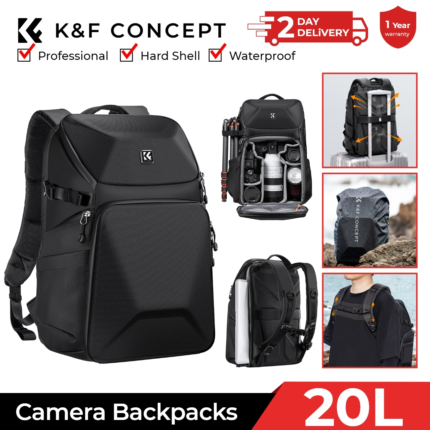K&F CONCEPT 20L Camera Backpac - đánh giá và giá Laptop Bag Waterproof